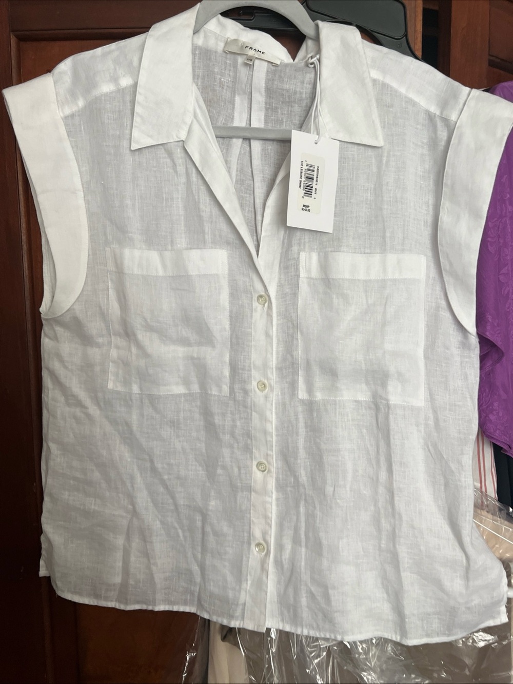 Frame Denim the leisure shirt White Linen Sleeveless Button-Front Shirt
